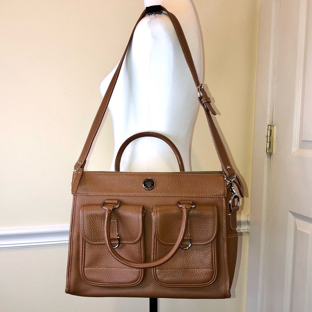 DOONEY BOURKE Tumbled Brown Leather Laptop Briefcase Work Bag w/ Shoulder Bag